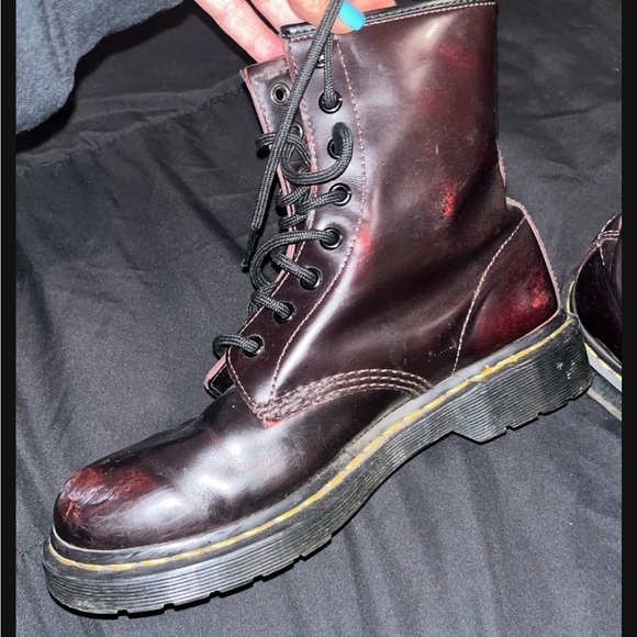 Dr. Martens Burgundy Leather Boots - Picture 2 of 4